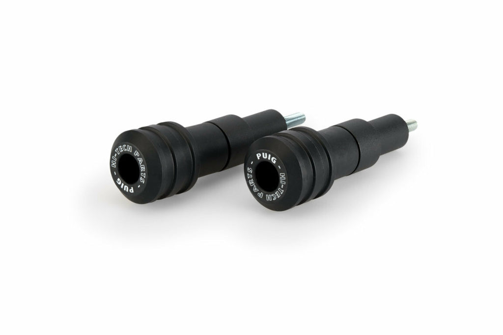 PUIG Frame Sliders Vintage 2.0 Black Yam off-road motorcycle protection installed on a bike frame.
