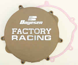 Boyesen Factory Racing Clutch Cover Magnesium for motorcycles, showing the sleek, lightweight clutch cover with brand logo.