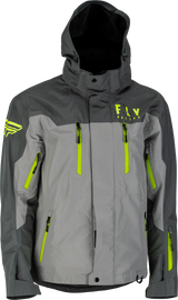 Fly Racing Incline jacket in black, grey, and hi-vis, size large, showcasing the lightweight, high-visibility motorcycle riding gear.