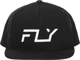 Black Fly Racing Fly Flow Hat with adjustable strap and embroidered logo, casual headwear for outdoor activities