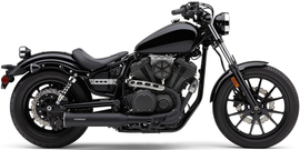 Cobra 4-inch black slip-on exhaust with billet tips for Yamaha Bolt 2013-2019, showing the polished exhaust tips and black finish.