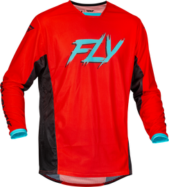 Fly Racing Kinetic Mesh Rave Jersey in red, black, and mint with breathable design and bold color accents.