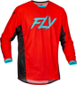 Fly Racing Kinetic Mesh Rave Jersey in red, black, and mint with breathable mesh fabric and vibrant color blocks.