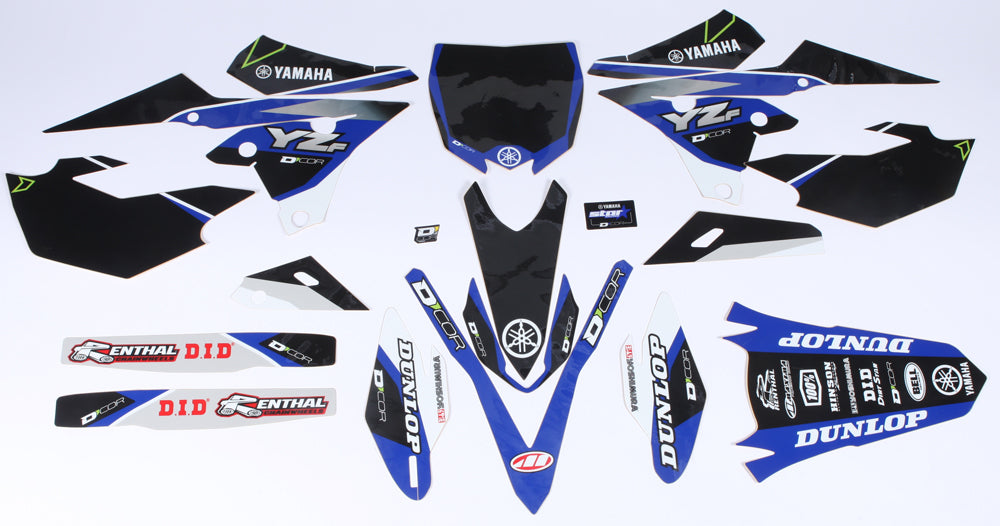 DCOR Yamaha Raceline graphics decal kit in black with detailed design, complete set for motorcycle customization.