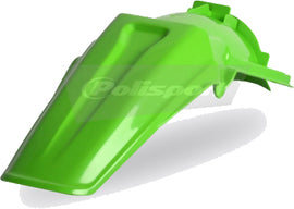Green Polisport Plastics rear fender for street motorcycles, model 64-5955, shown on a bike in the image.
