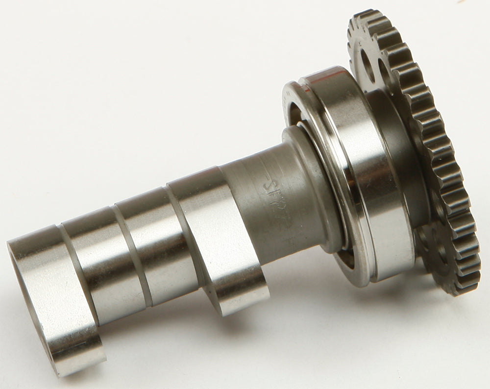 Hot Cams Racing Cam Stage 2 engine part for motorcycles, shown in silver with detailed gear and camshaft components.