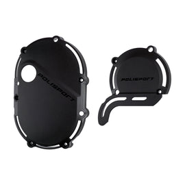 Polisport Plastics engine protection kit in black with multiple plastic components for motorcycle engine safety and durability.