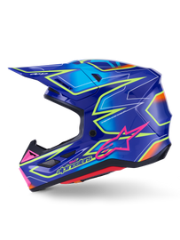 Alpine Star Sm7 Cast Helmet in blue, pink, and yellow fluo with glossy finish, large size, featuring sleek aerodynamic design.