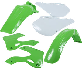 Acerbis green plastic kit with multiple components for motorcycle or dirt bike repair and customization.