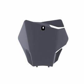 Polisport Plastics front number plate in Nardo grey for off-road bike, showcasing the durable plastic body with mounting holes.