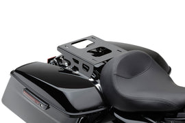 Cobra Detach Solo Tour Pack Mount in black for Harley FLH/Flt 14-25, shown attached to motorcycle body.