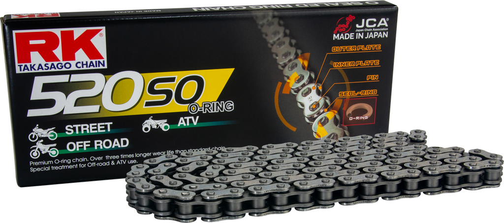 Excel Wheel components 520so steel drive chain, 106 links, for motorcycle or bike, with detailed metal links and chain links visible.