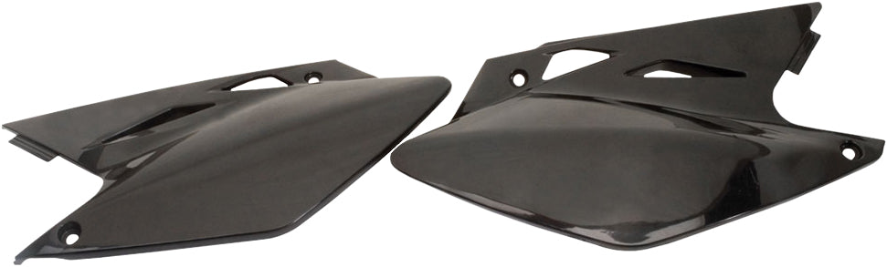 Acerbis black side panels for motorcycle, featuring a sleek design and durable plastic construction.