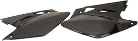 Acerbis black side panels for motorcycle, featuring a sleek design and durable plastic construction.