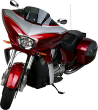 Load image into Gallery viewer, National Cycle V-Stream 8.3-inch dark smoke motorcycle windshield showing tinted, curved windscreen with mounting edges.