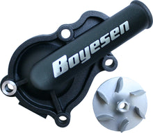 Load image into Gallery viewer, Boyesen black waterpump cover and impeller kit for motorcycle or ATV, showing the assembled black metal components.