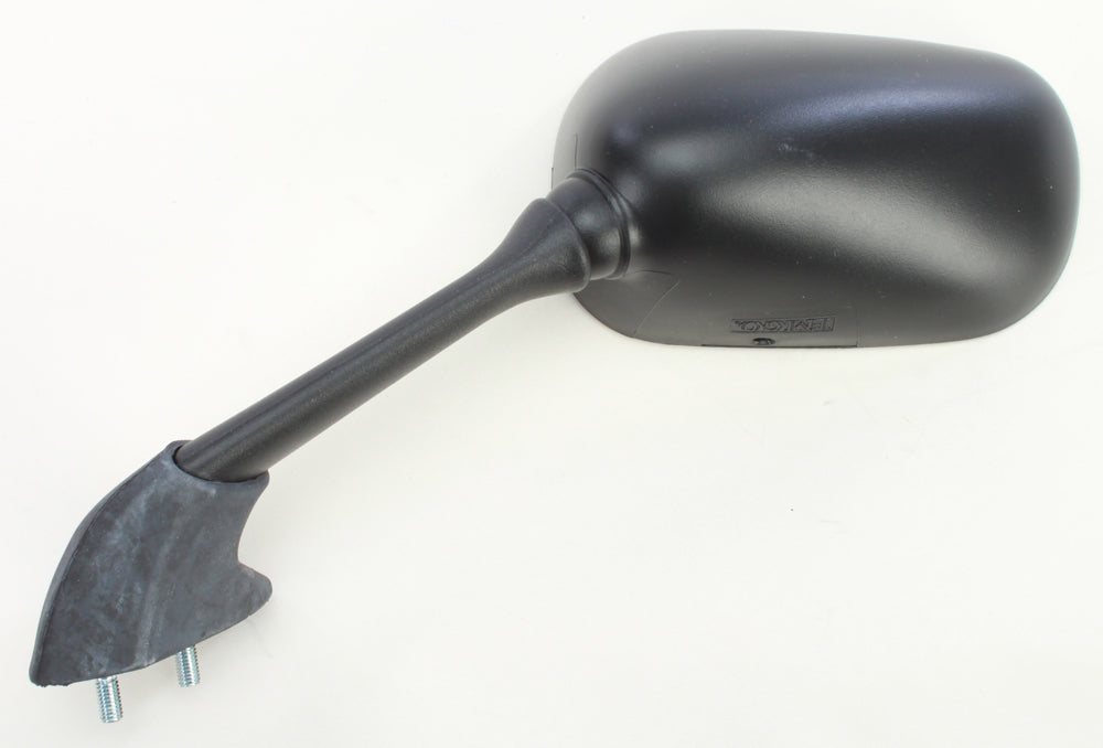 Black Emgo motorcycle mirror left side with reflective glass and mounting arm, designed for Yamaha models.
