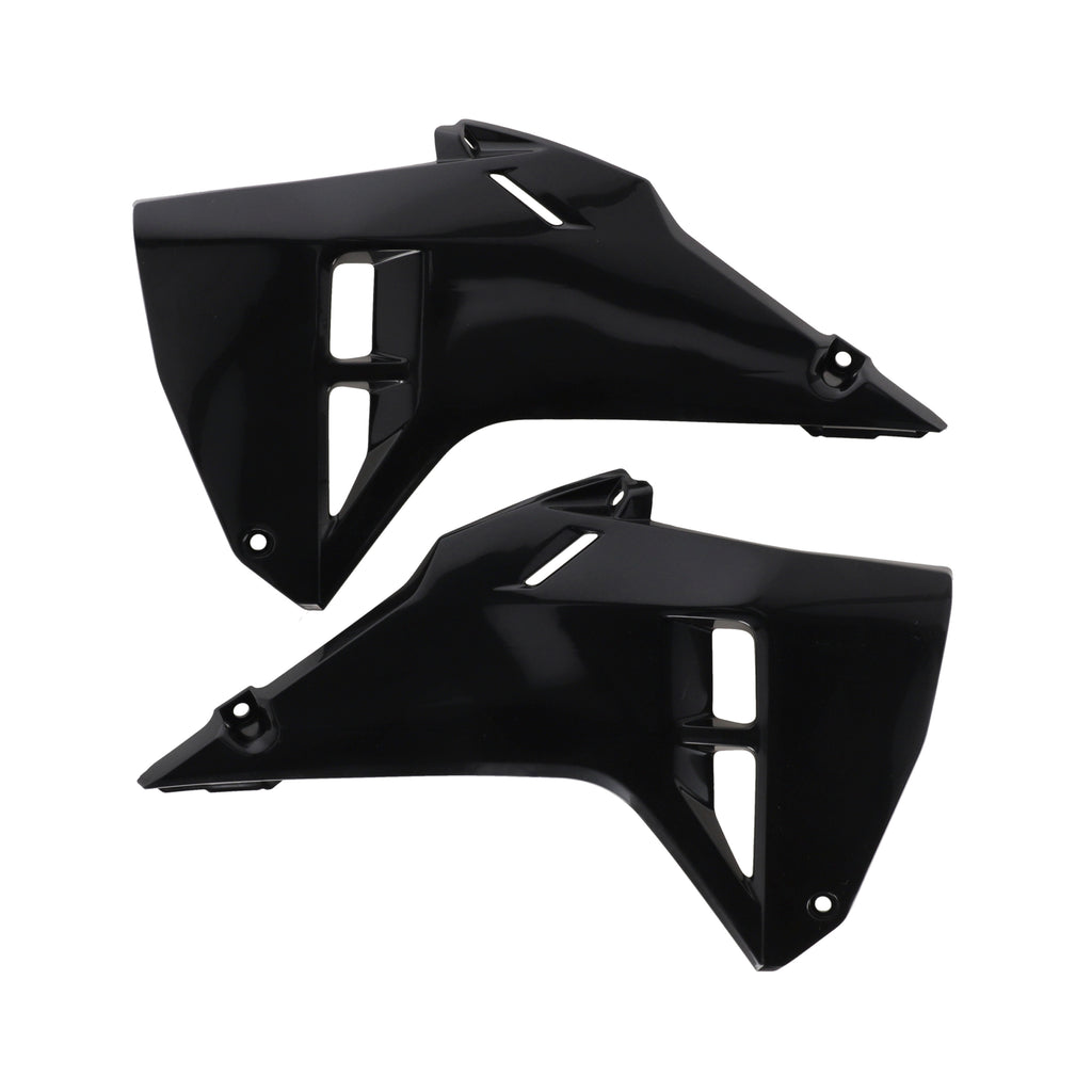 Acerbis black radiator shroud for CRF motorcycle, body part designed for cooling system protection, shown on a white background.