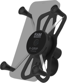 Ram X-Grip large phone mount with tough-strap handlebar base, designed for secure smartphone holding on bikes or motorcycles.