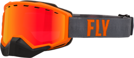 Fly Racing Focus snow goggles in grey and orange with red mirror and rose lens, designed for winter sports and snowboarding.