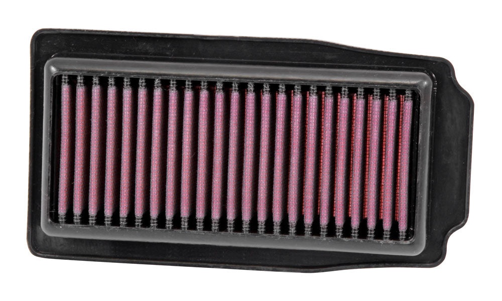 K&N Air Filter 762513 showing a high-performance air filter with a pleated cotton media and rubber frame for vehicle filtration.