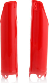 Acerbis red fork guard for motorcycle suspension, featuring durable plastic construction with black mounting brackets.