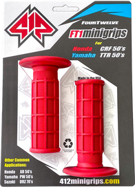 Red Mini Grips 3/4 inch by FOUR TWELVE, durable rubber grips for tools or equipment, shown in close-up.