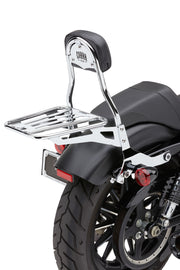 Black Cobra removable luggage rack for bikes, showing the sturdy metal frame and mounting hardware on a motorcycle.