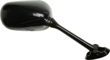 Load image into Gallery viewer, Emgo right carbon motorcycle mirror with sleek black finish, designed for Suzuki models, featuring a round reflective surface.
