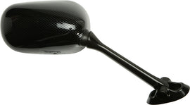 Emgo right carbon motorcycle mirror with sleek black finish, designed for Suzuki models, featuring a round reflective surface.
