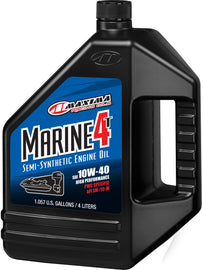 Maxima Marine Semi-Syn Oil 10w40 4T gallon container, marine engine oil, with label and cap, in case packaging.