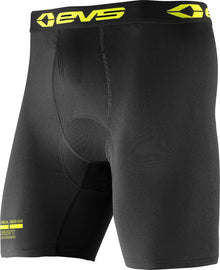 Black EVS Moto Boxers in size medium with stretchy fabric and reinforced seams, designed for motorcycle riding comfort.