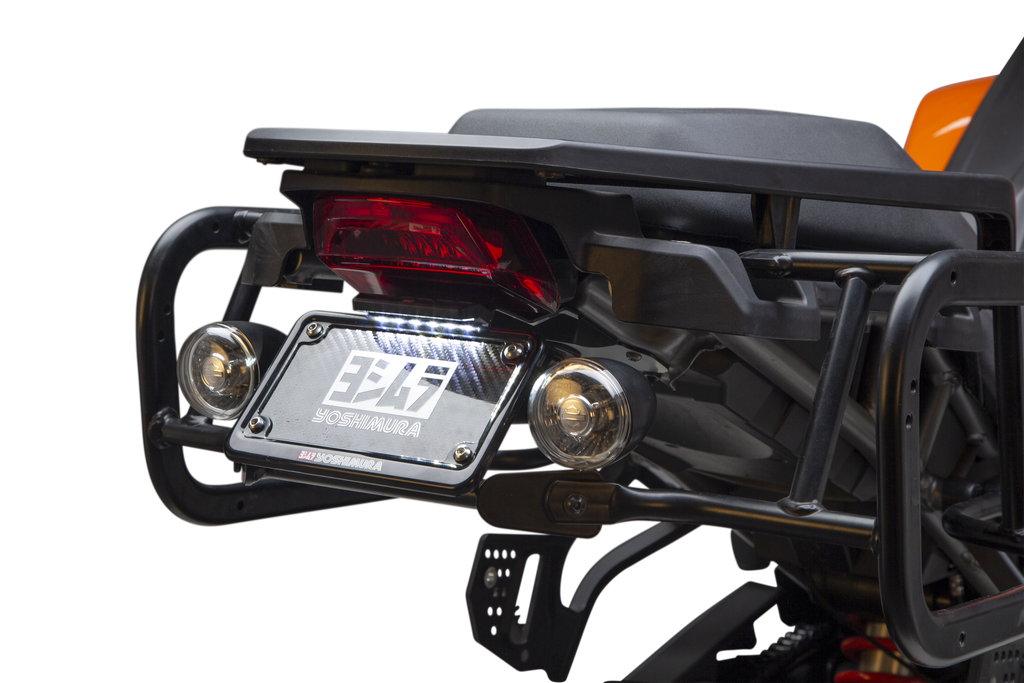 Yoshimura Fender Eliminator Kit for HD Pan-Am motorcycle, body kit with sleek design and mounting brackets.