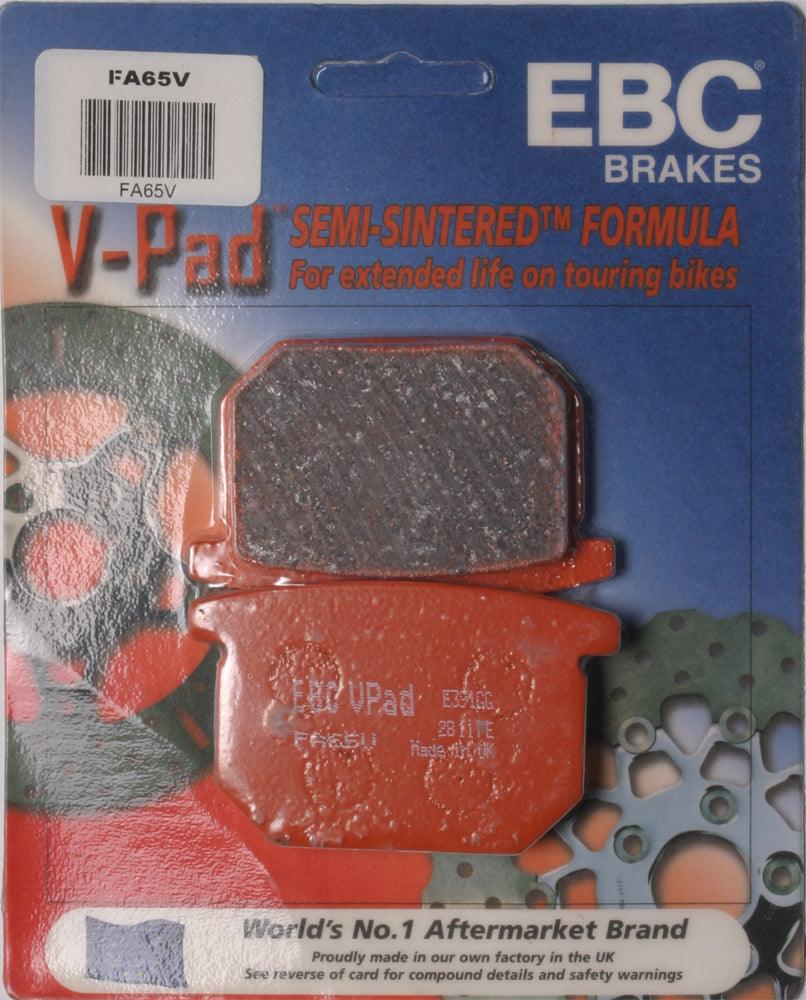 EBC Motorcycle Brakes Fa65v Semi-Sintered V Series brake pads for motorcycles shown in the image.