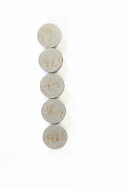 K&L Valve Shims 1.75mm x 7.5mm for intake, carb, and fuel systems, shown in a 5-piece pack.