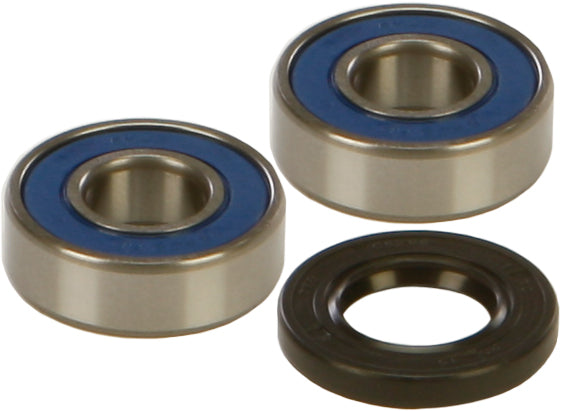 All Balls front wheel bearing and seal kit 22-51038 showing metal bearings and rubber seals for motorcycle or ATV wheel assembly