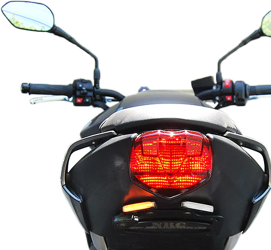 New Rage Cycles Fender Eliminator Tri body kit for motorcycle, shown in black with mounting hardware and sleek design.