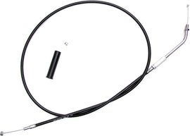 Motion Pro black vinyl throttle cable for motorcycles, showing the durable cable with black vinyl coating and metal fittings.