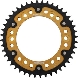 Supersprox rear stealth aluminum and steel 44-tooth motorcycle sprocket with gold finish, suitable for 530 chain models.
