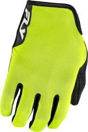 Fly Racing Mesh Gloves in Hi-Vis size small, featuring breathable mesh fabric and high-visibility design for motorcycle riding.