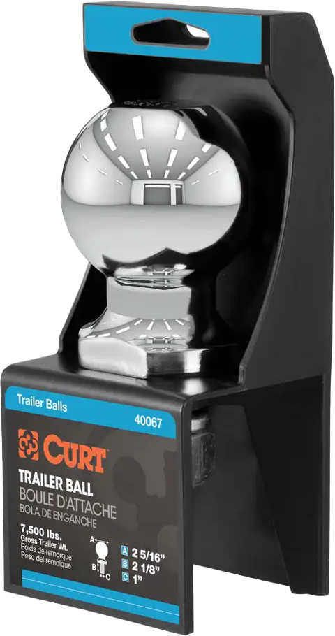 CURT 2 5/16 inch hitch ball with 1 inch shank and 2 1/8 inch diameter, designed for trailer towing accessories