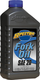 Spectro Premium Fork Oil SAE 20 in 1-liter bottle, showing the chemical container with product label and branding