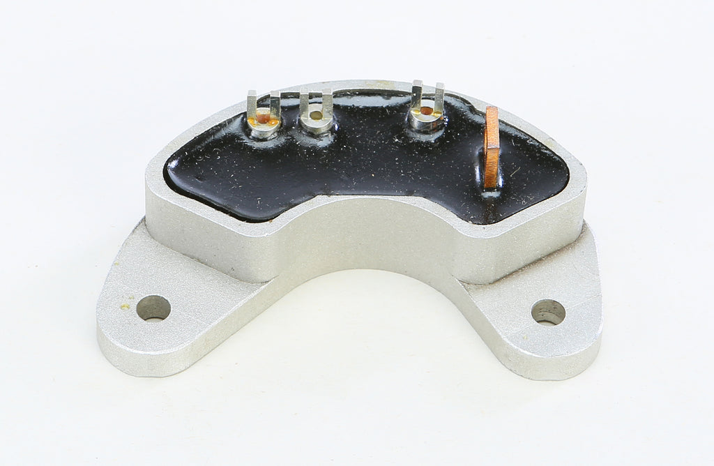 Ricks Motorsport Electric regulator and rectifier for motorcycle electrical systems, shown in a close-up view.