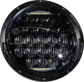 HardDrive 7-inch 90W LED headlight in black with 3500/2400 lumens illumination, showcasing the sleek design and bright light output.