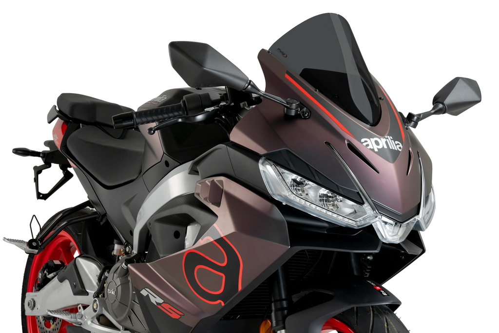 PUIG R-Racer motorcycle windshield, clear windscreen with aerodynamic design, designed for enhanced rider protection and style.