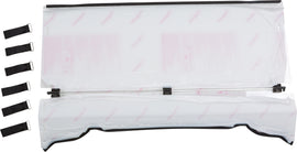 Open Trail folding windshield for off-road vehicles, showing clear, durable windscreen with mounting hardware and folding mechanism.