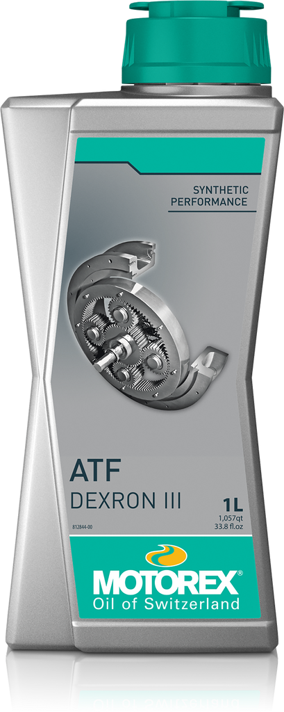 Motorex Atf 3 Dexron III transmission fluid 1L bottle, displayed with six bottles in a case for automotive use.