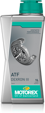 Load image into Gallery viewer, Motorex Atf 3 Dexron III transmission fluid 1L bottle, displayed with six bottles in a case for automotive use.