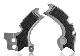 Acerbis X-Grip street frame guard in silver and black mounted on motorcycle frame, protective motorcycle accessory.