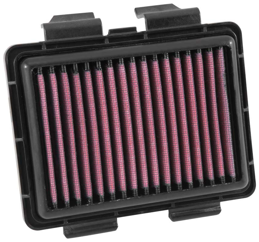 K&N Air Filter 732513 showing a close-up of the reusable, high-performance filter with pleated cotton media and metal frame.